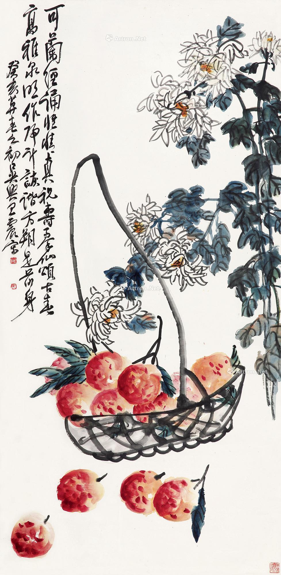 0038 癸亥(1923)年作 祝寿图 立轴 设色纸本
