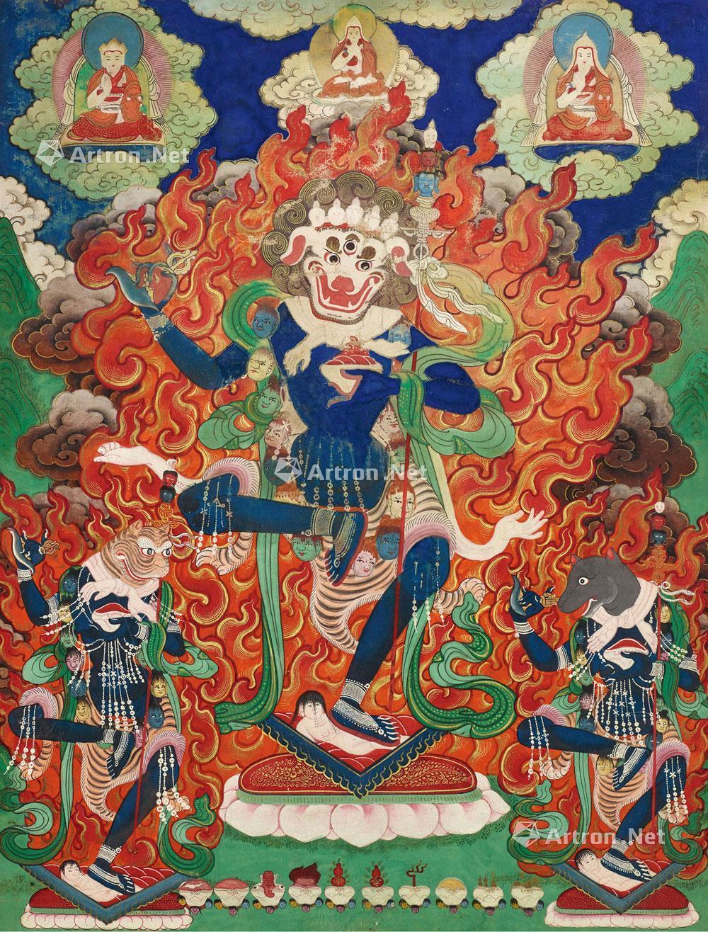 *13368 十八世纪 狮面空行母唐卡 棉布矿物颜料