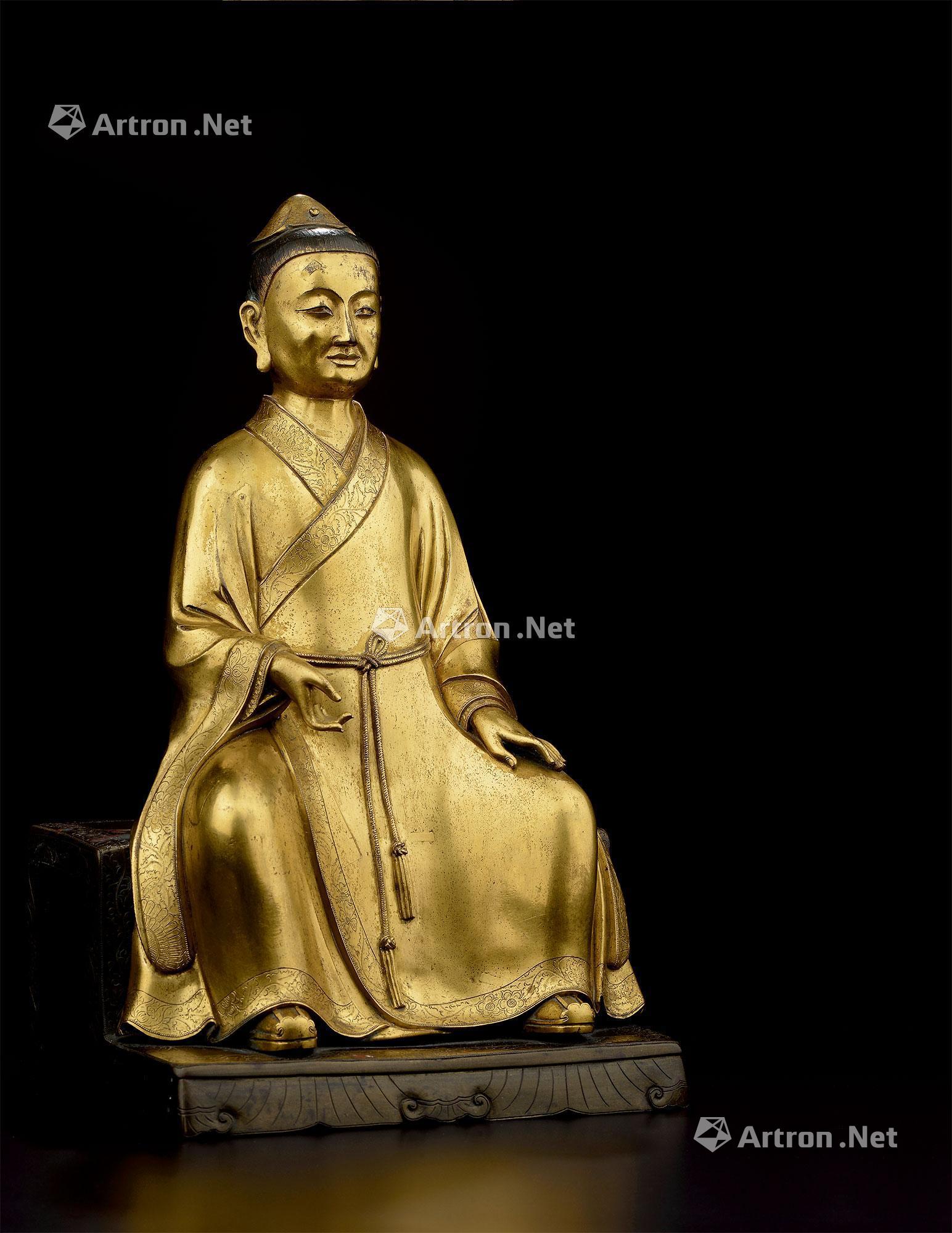 清早期 铜鎏金丘处机像