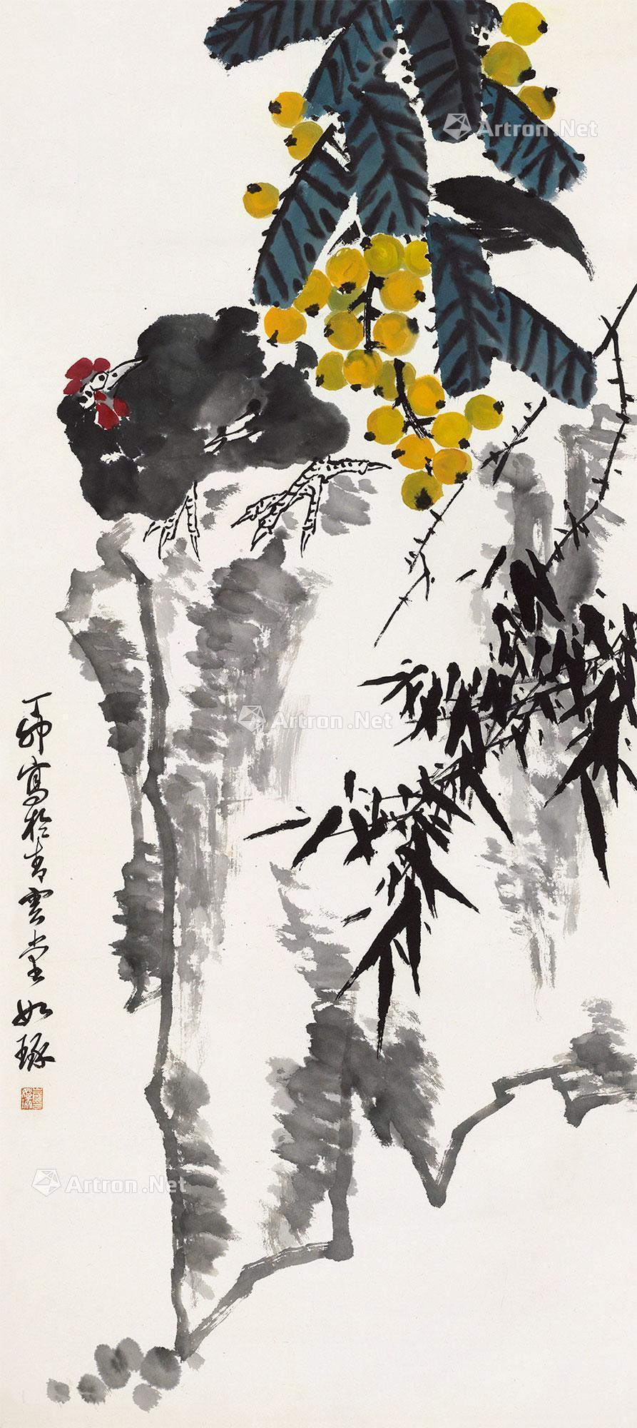 0178丁卯1987年作花鸟镜心设色纸本
