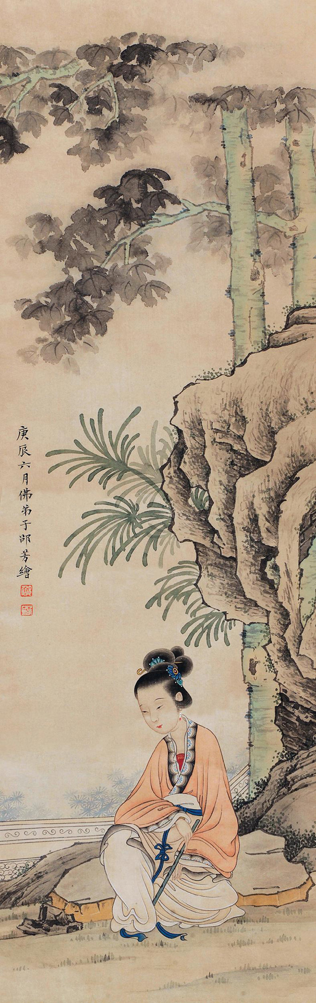 3605桐荫仕女立轴设色纸本