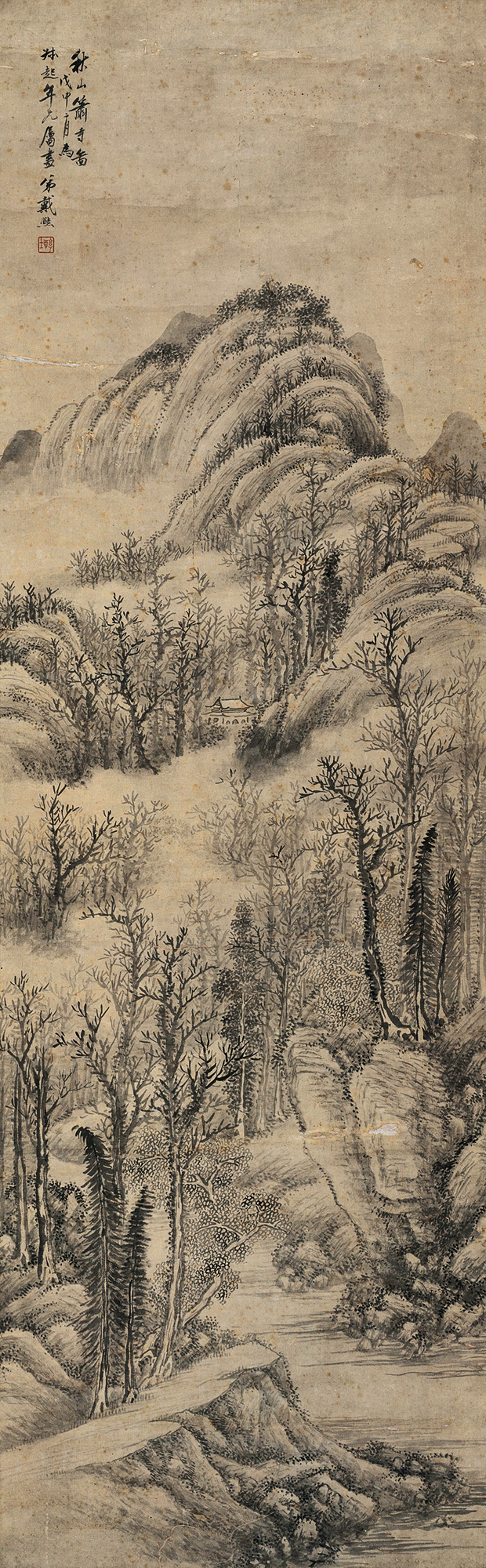 1233戊申1848年作秋山萧寺立轴纸本