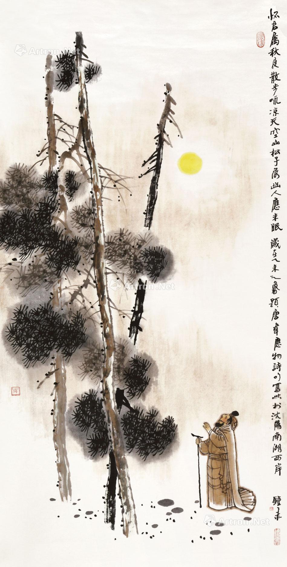 01892015年作秋夜镜片设色纸本