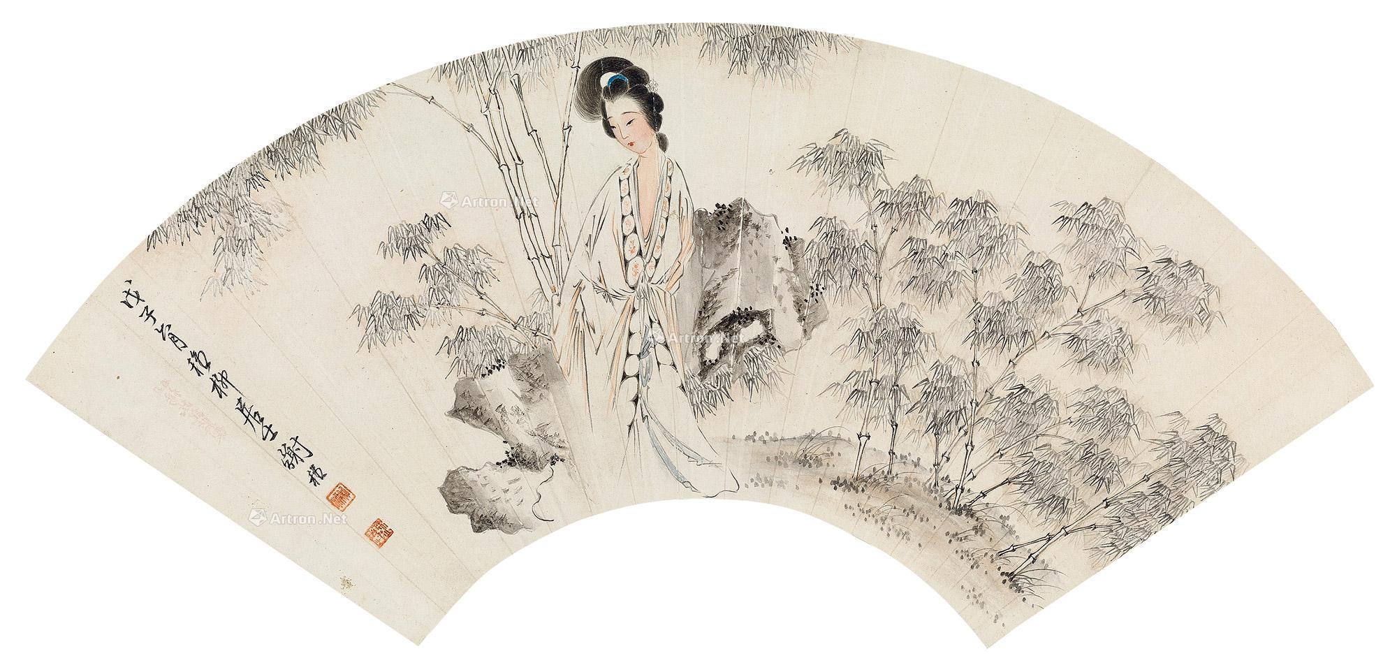 0223 仕女 扇面 设色纸本