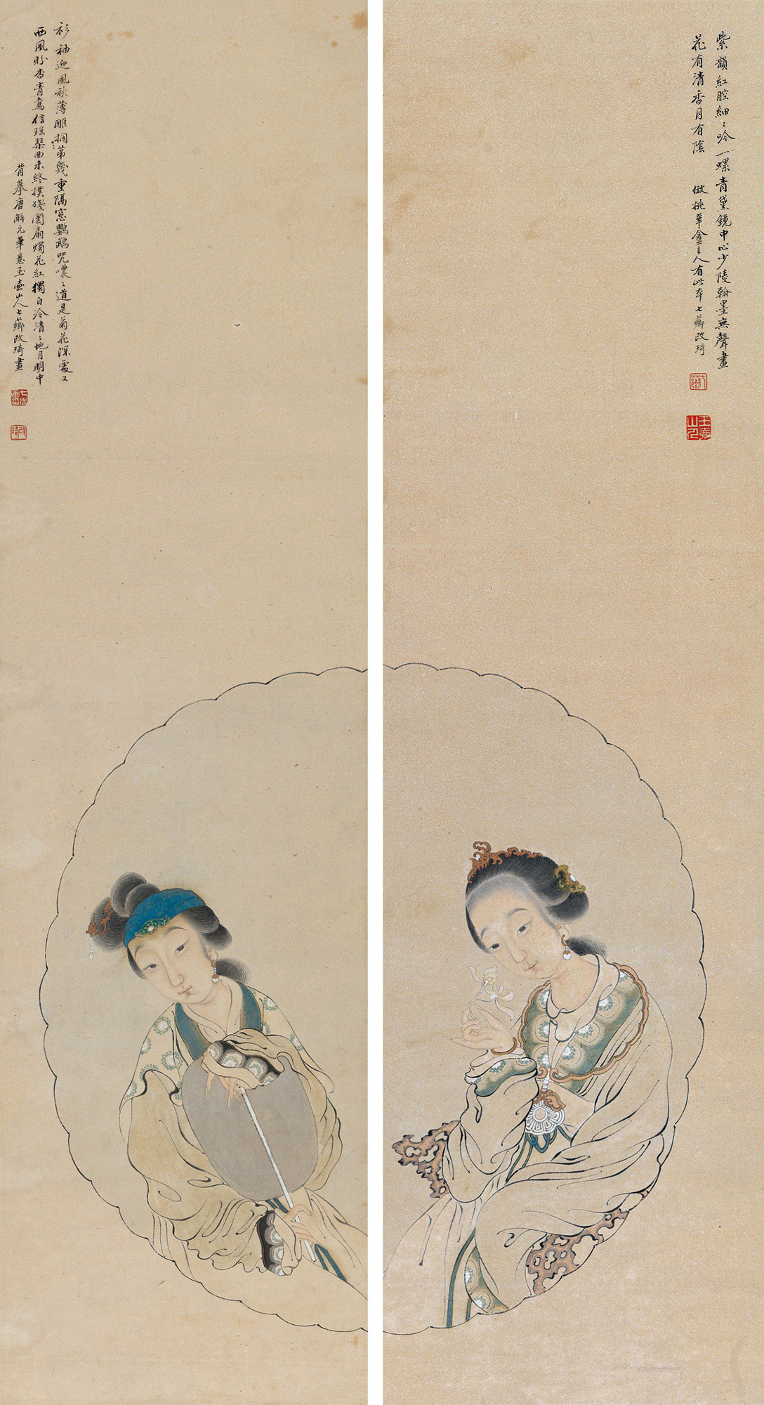 1338 仕女 镜心 对屏 设色纸本