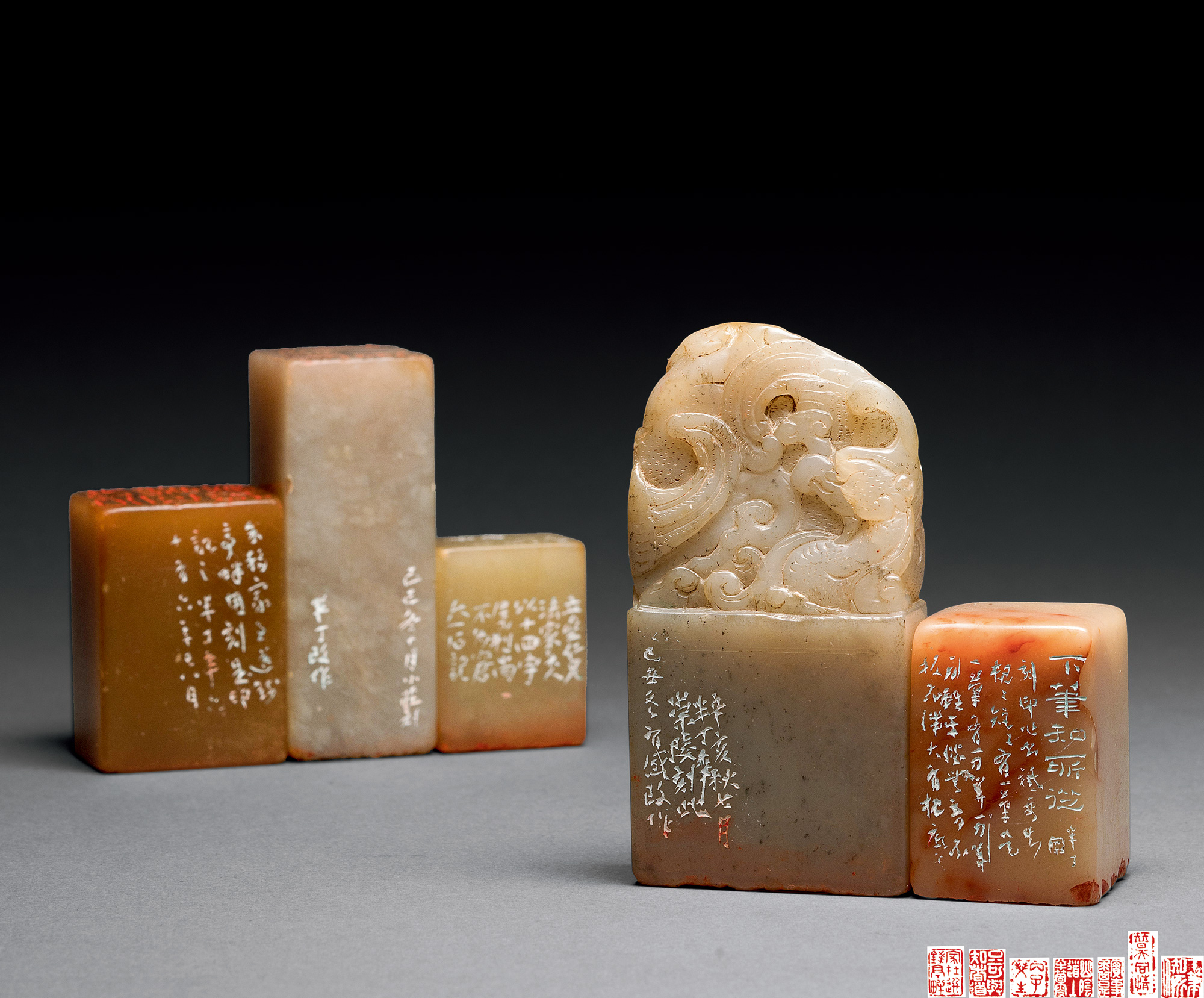 4374陈半丁自刻自用寿山石印章一盒五方