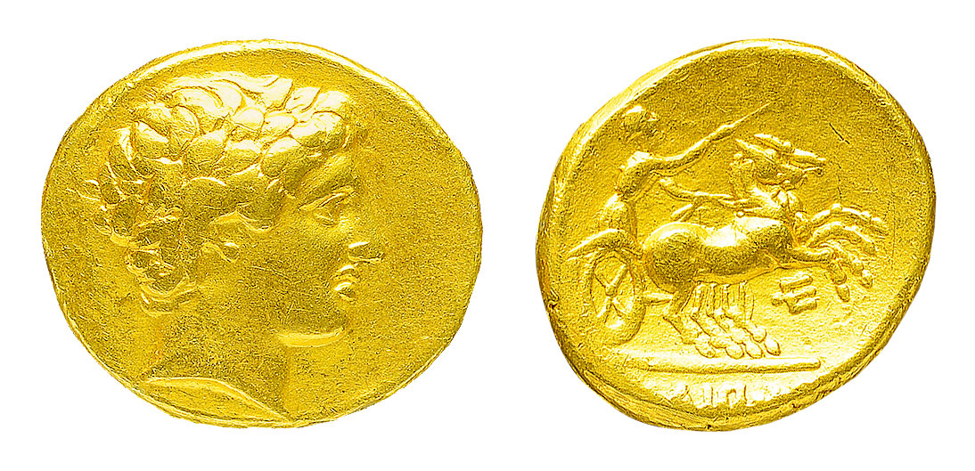 古希腊马其顿太阳神阿波罗头像金币一枚