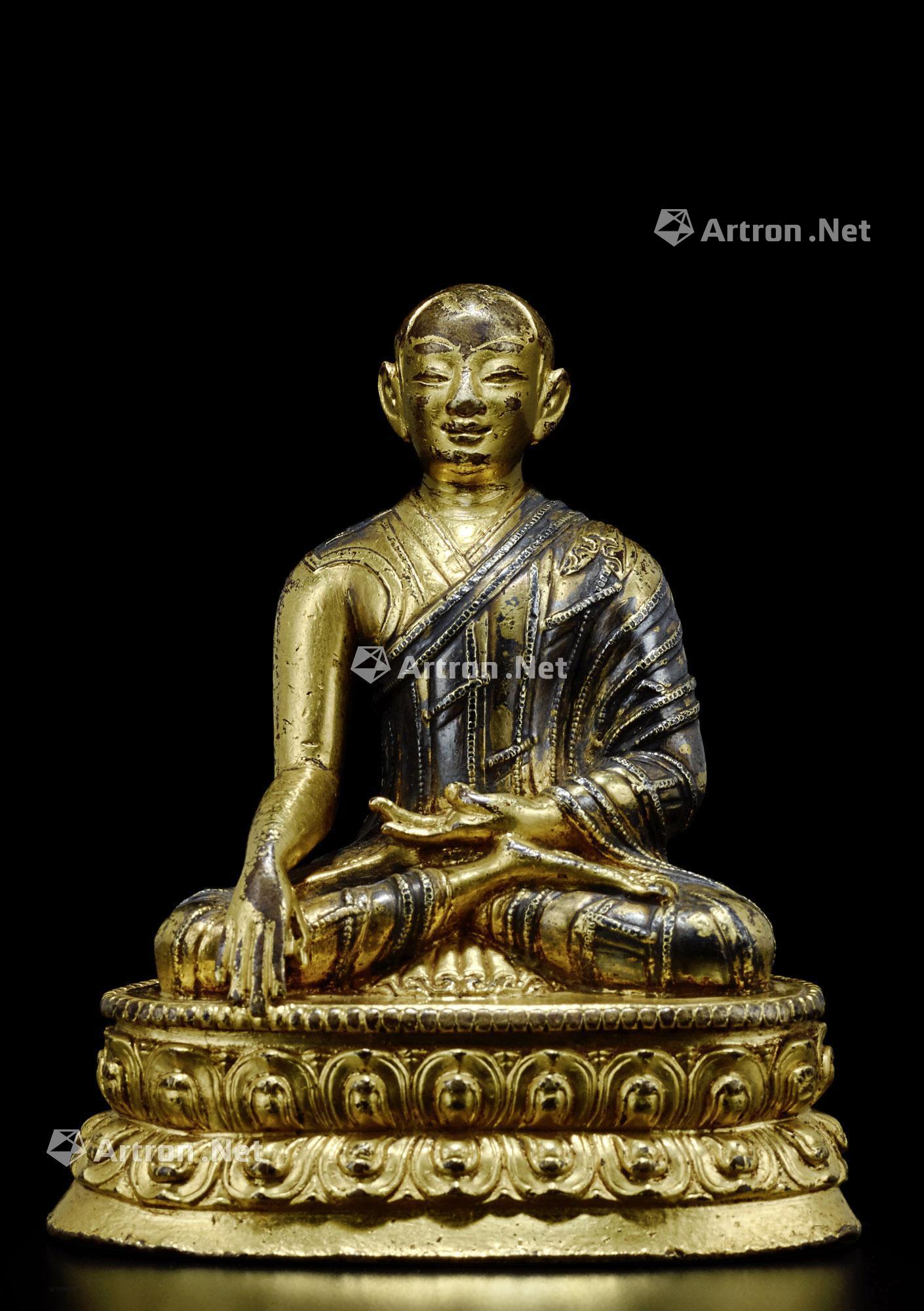 3001 西藏 十三/十四世纪 铜鎏金错银吉天颂恭仁钦贝像