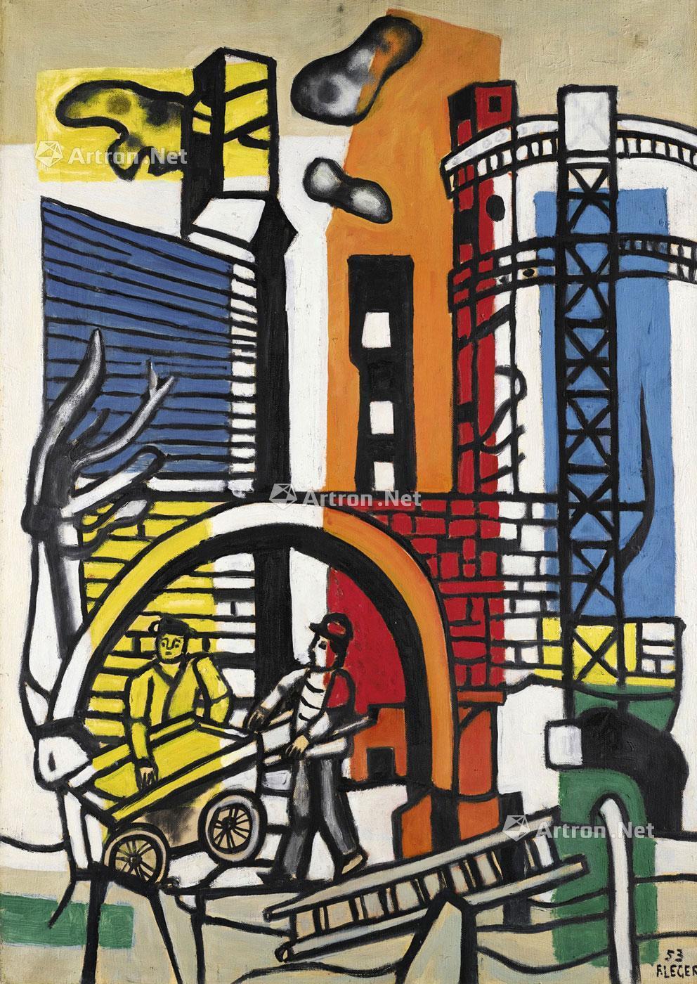 0026 1953年作 《手推车与风景》 油彩画布