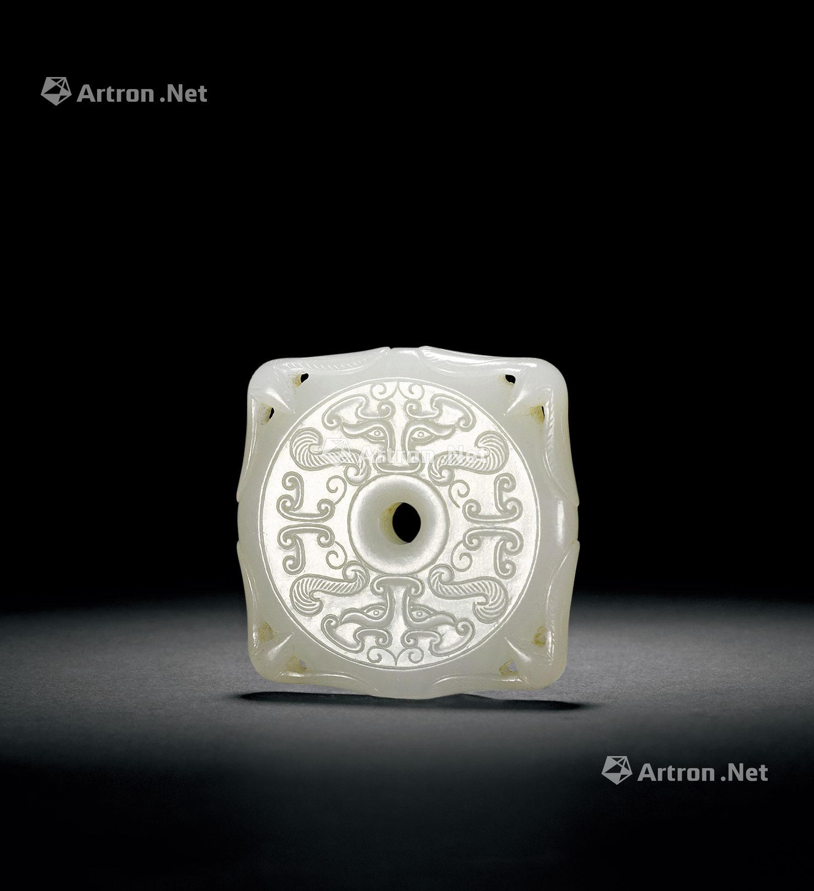 【清 白玉兽面纹方璧】拍卖品_图片_价格_鉴赏_玉石器