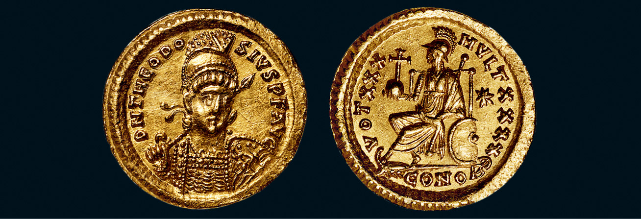 7638公元402450年东罗马帝国狄奥多西二世金币