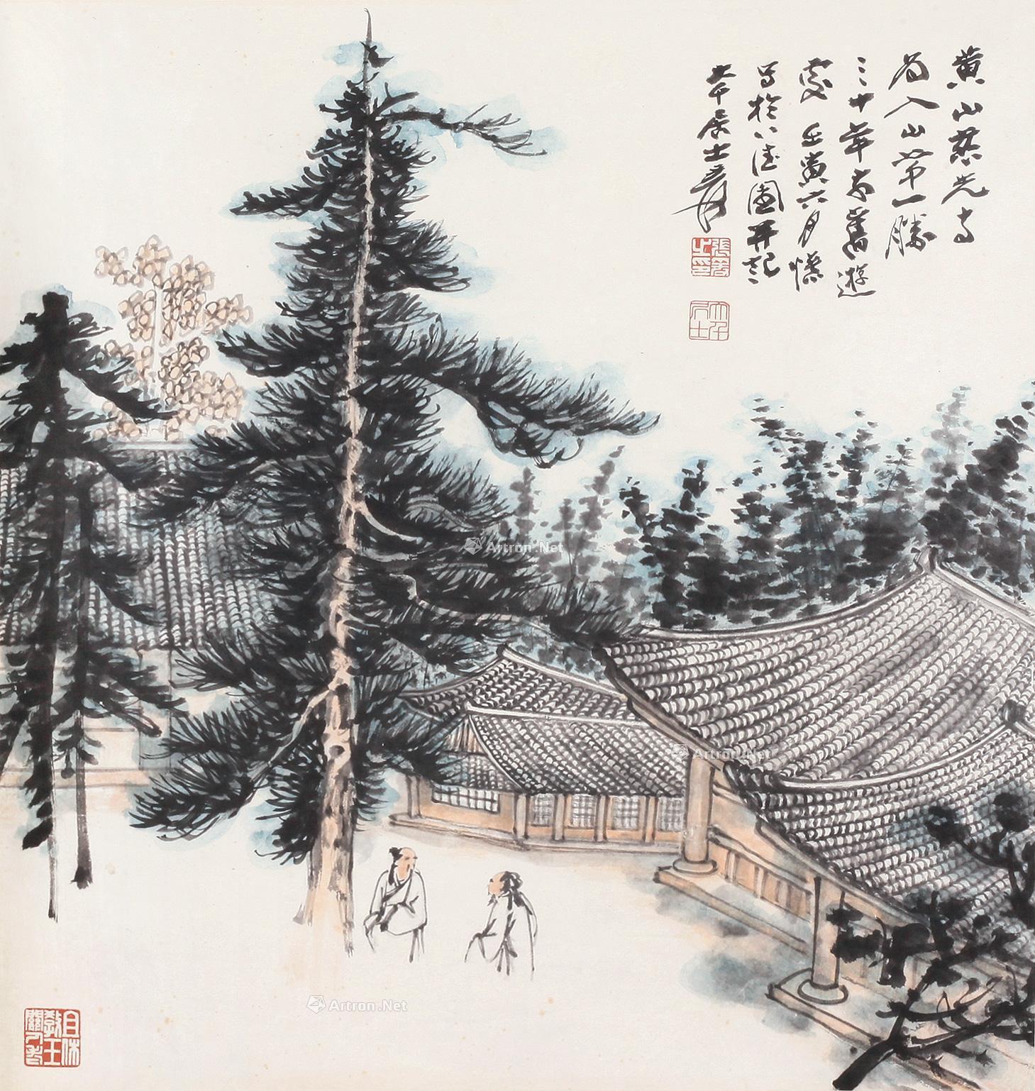 0067黄山慈光寺景镜片纸本