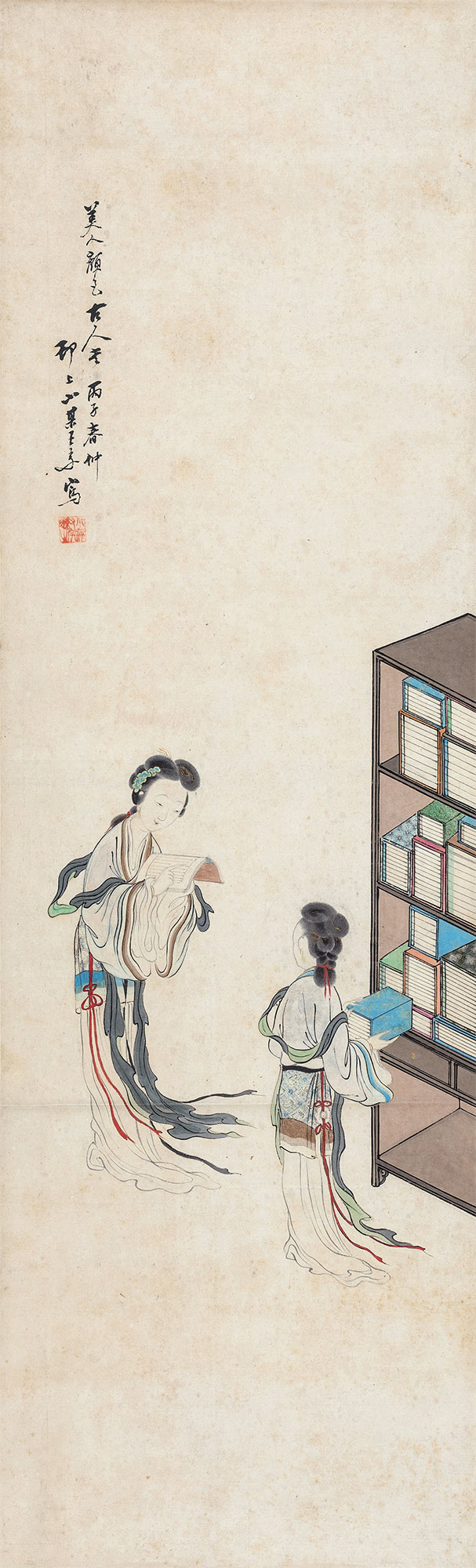 1451 丙子(1876年)作 美人颜色古人书 立轴 纸本