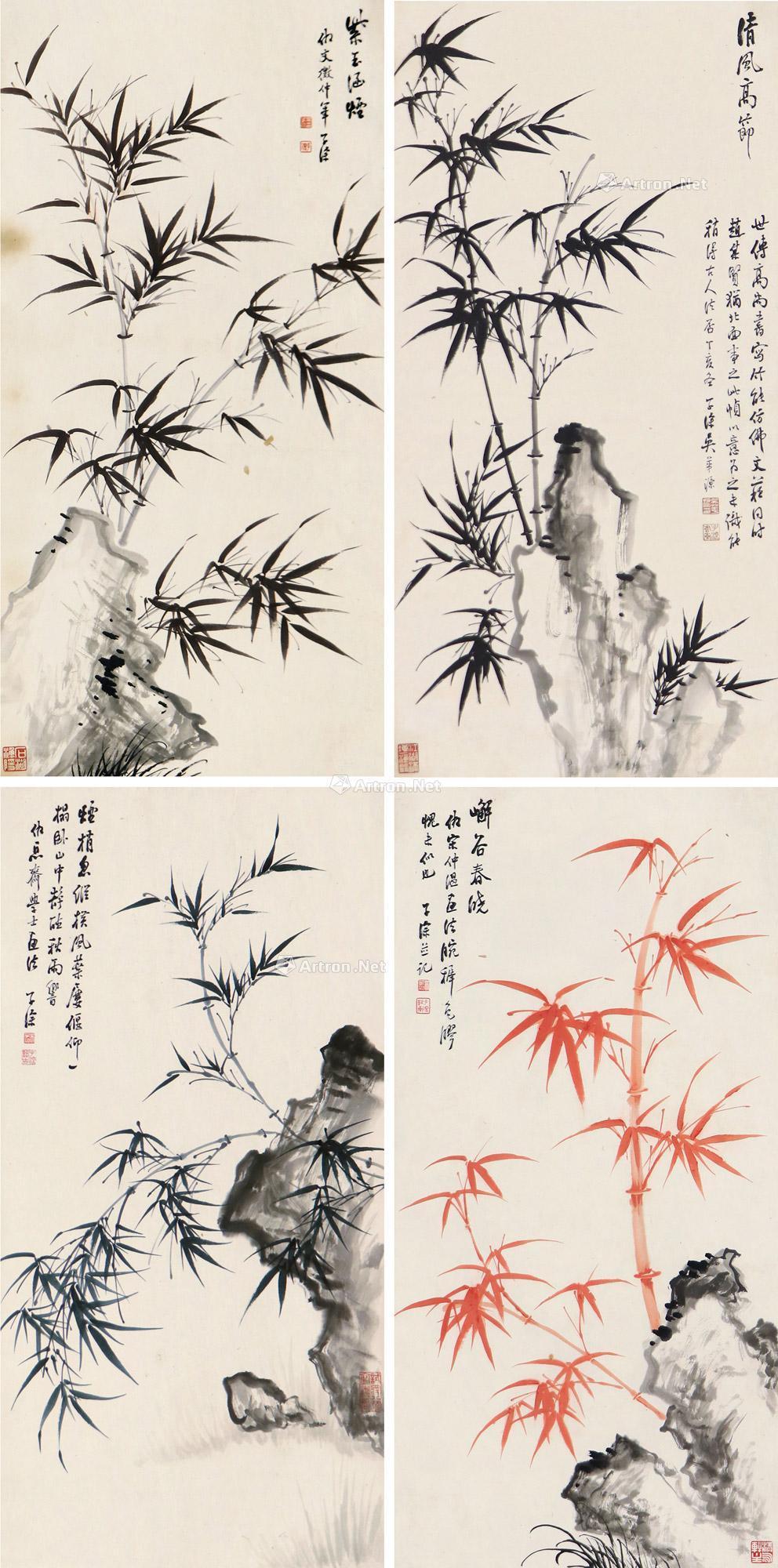 【丁亥1947年作 四色竹石屏 镜片 纸本】拍卖品_图片_价格_鉴赏_绘画