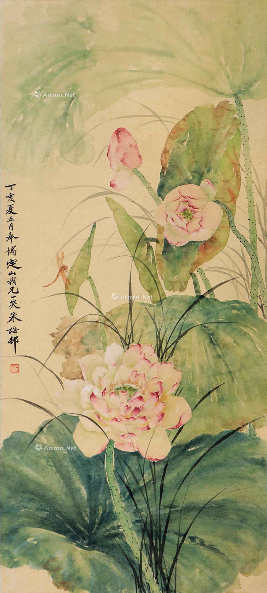 【丁亥1947年作 荷花 立轴 设色纸本】拍卖品_图片_价格_鉴赏_绘画