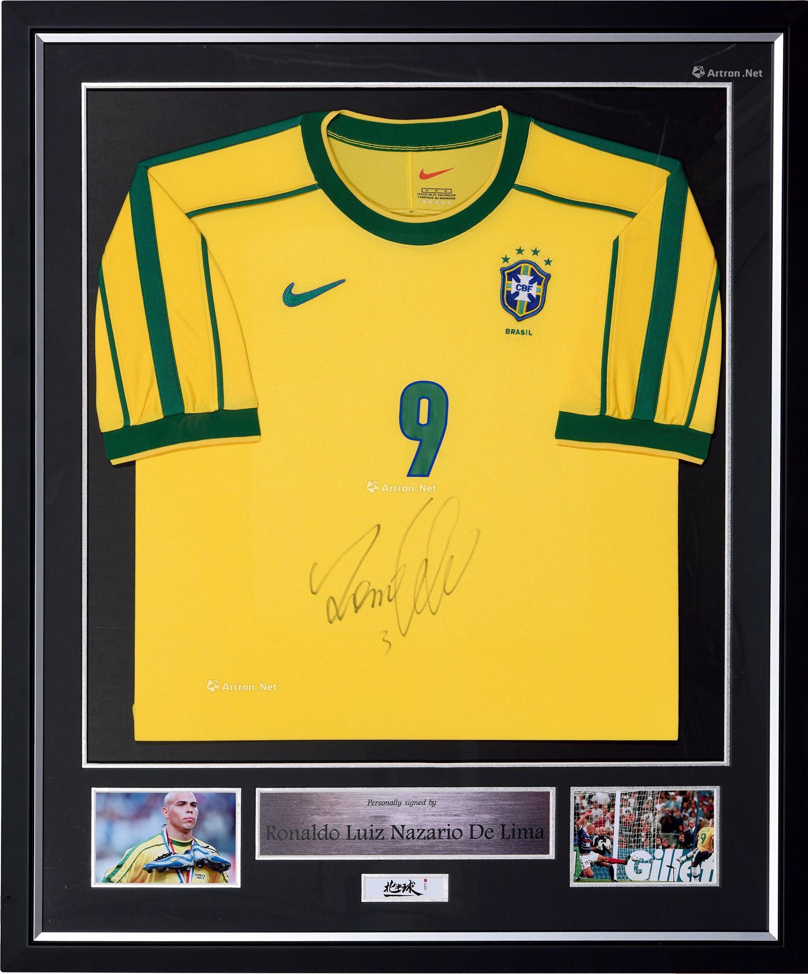 0231罗纳尔多亲笔签名1998年世界杯巴西队主场球衣