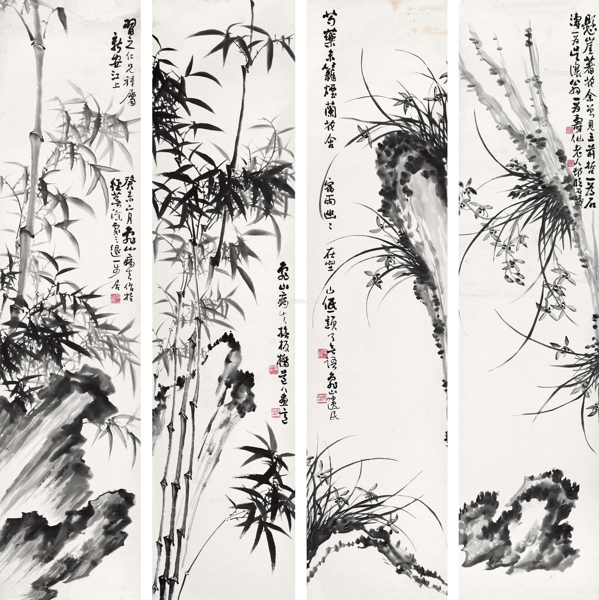 0397 1883年作 兰石四屏 立轴 水墨纸本