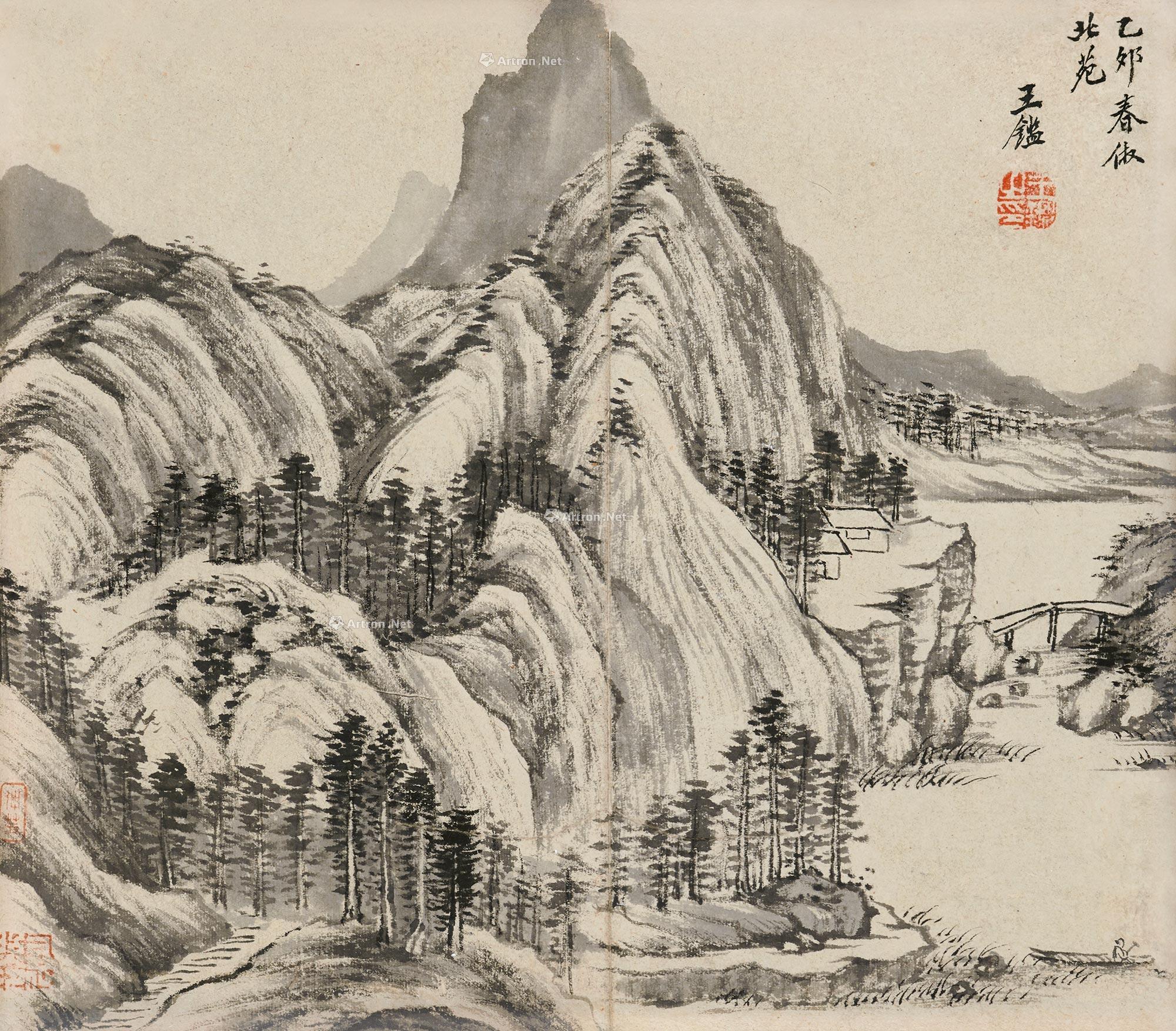 0798 乙卯(1675)年作 仿北苑山水 镜框 水墨纸本