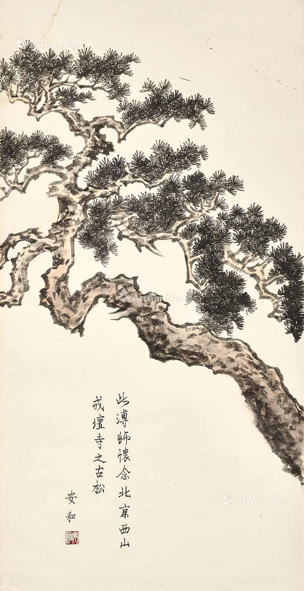 2713戒坛寺古松镜框设色纸本