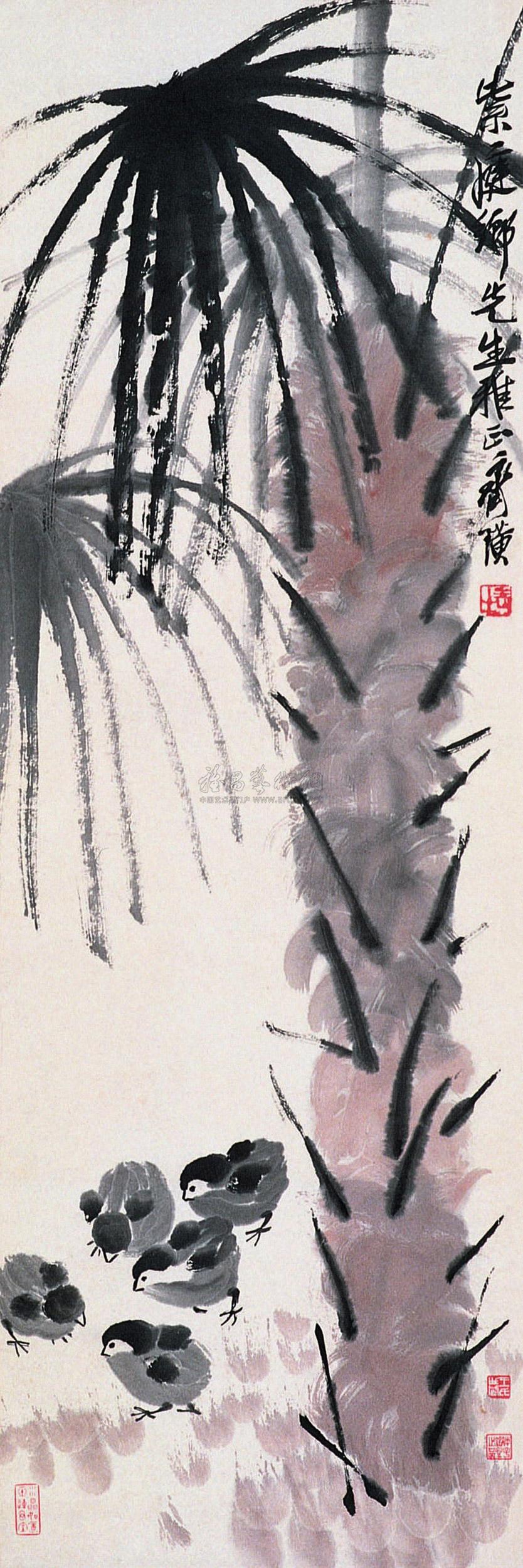 0218 棕树玉鸡 立轴 设色纸本