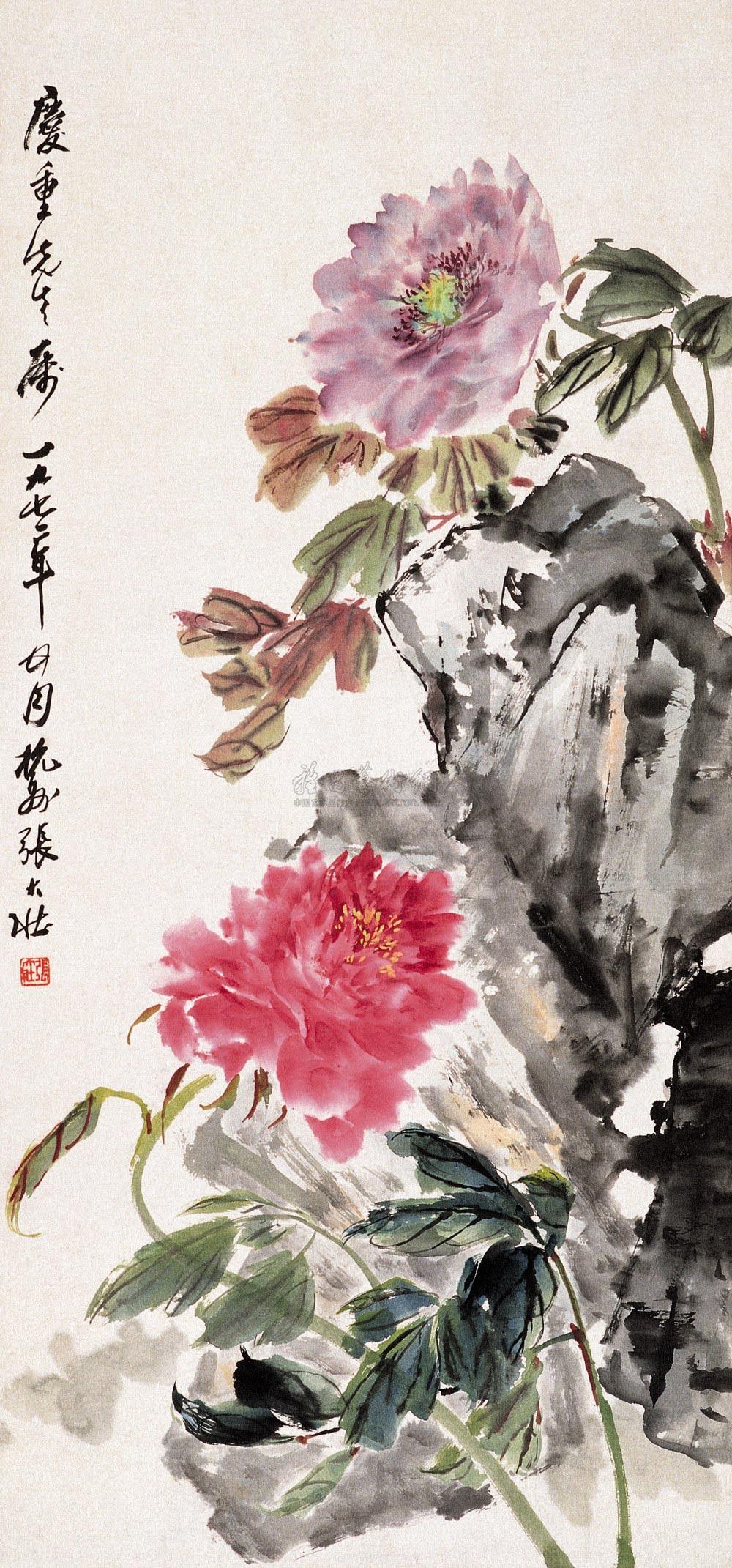 084 现代 牡丹 轴