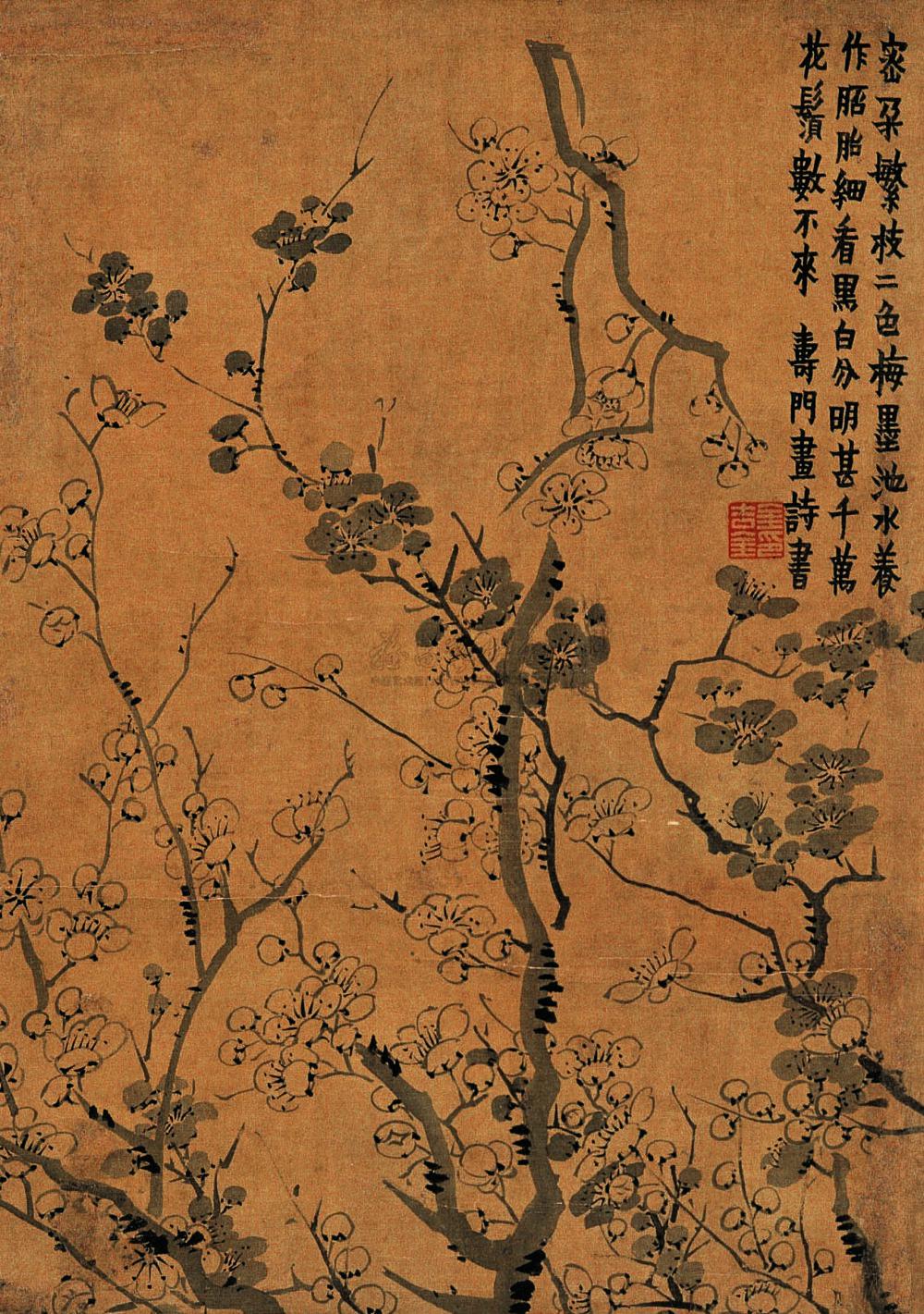 1054 双色梅花 立轴 水墨绢本