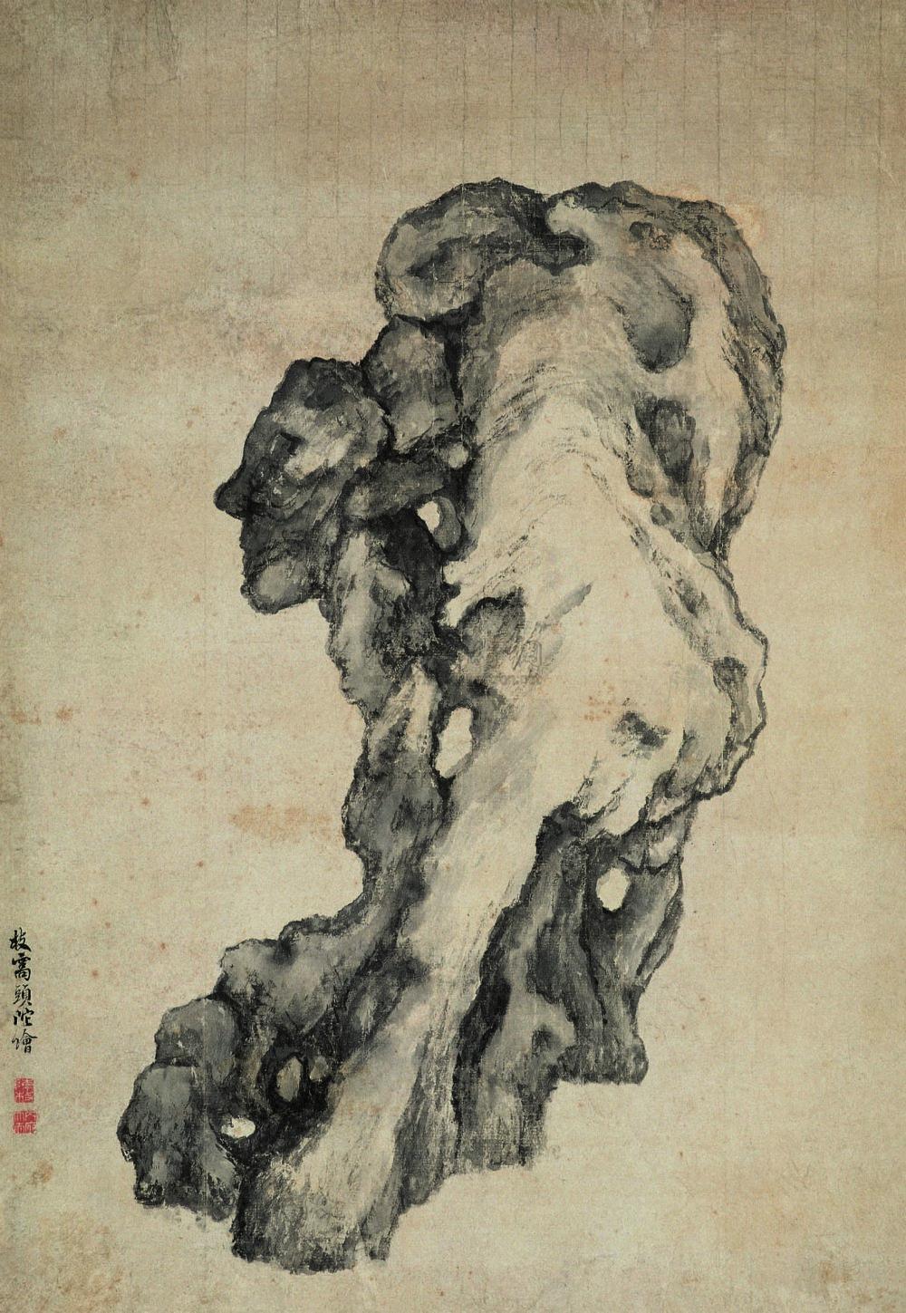 1087 墨笔太湖石 立轴 水墨纸本