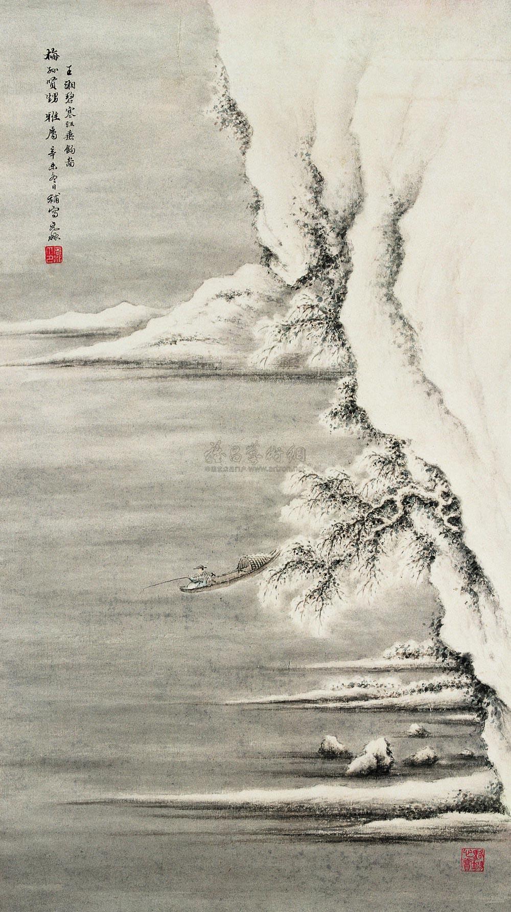 0102 1931年作 寒江独钓 立轴