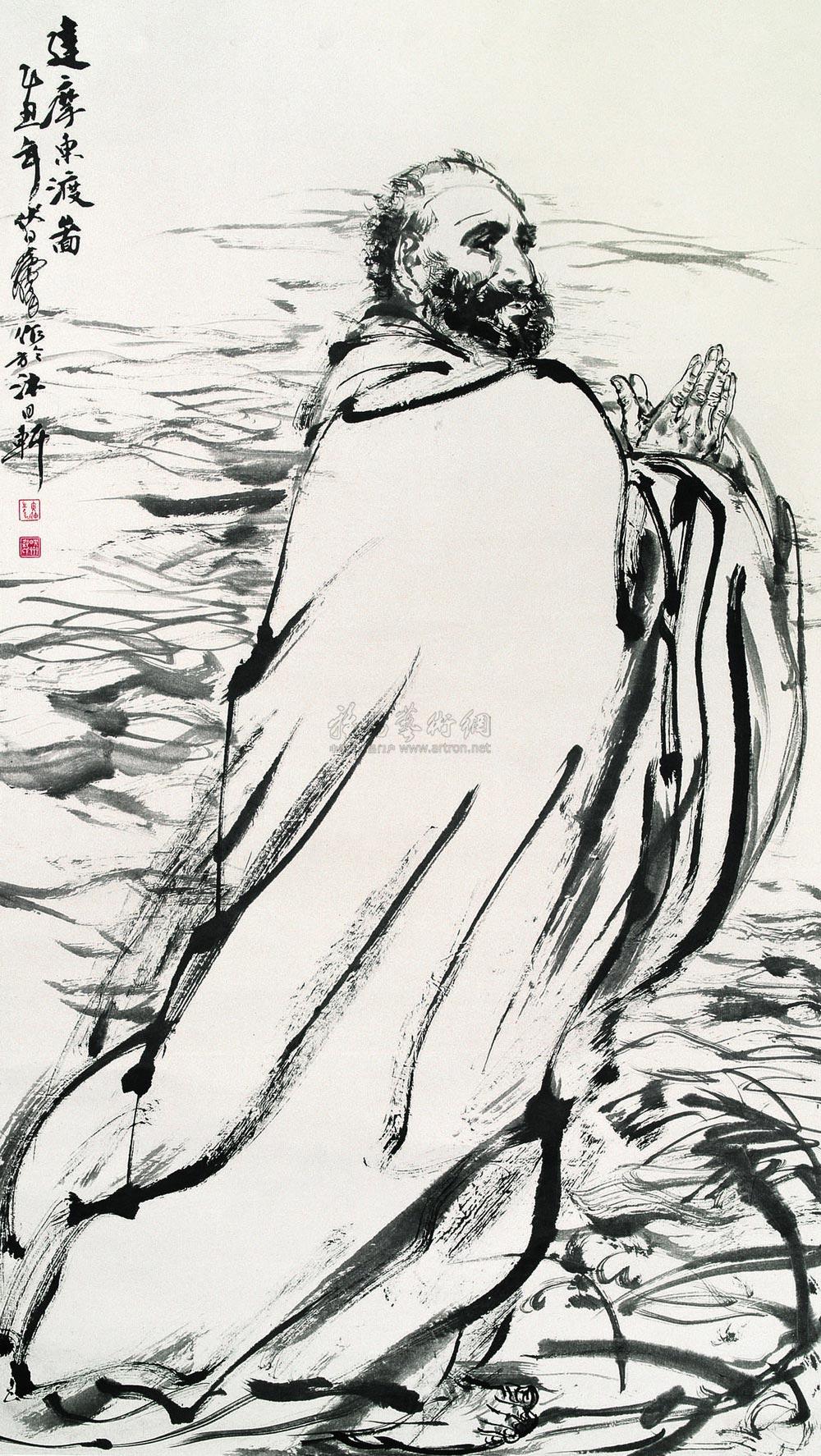 03951985年作达摩东渡图立轴水墨纸本