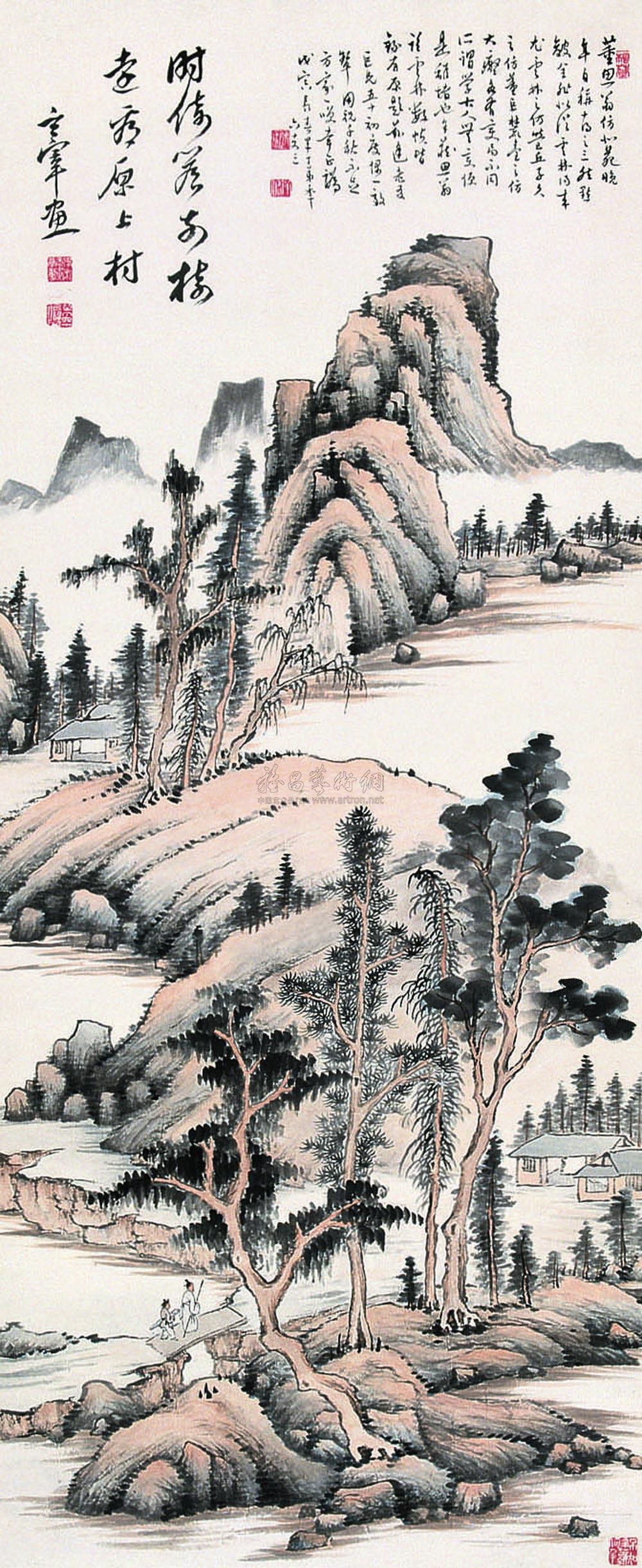 0535 1938年作 仿董其昌山水 立轴 设色纸本