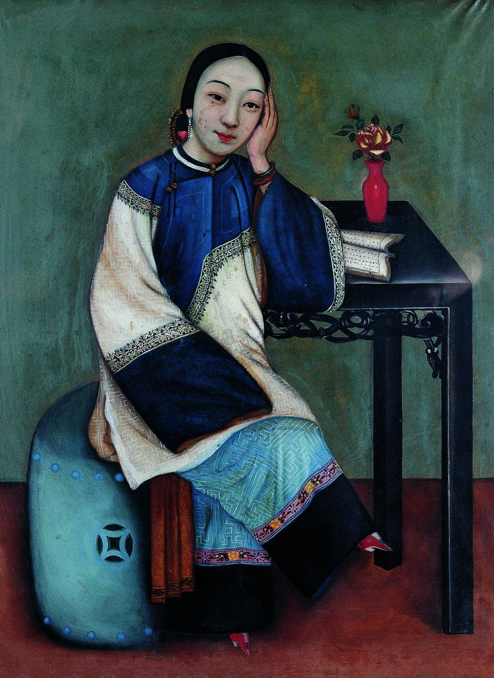 0014 清代仕女 纸本油画
