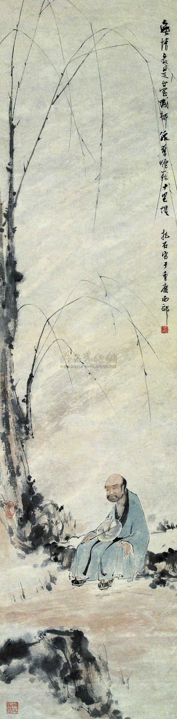 0086 柳下悟禅 立轴 设色纸本