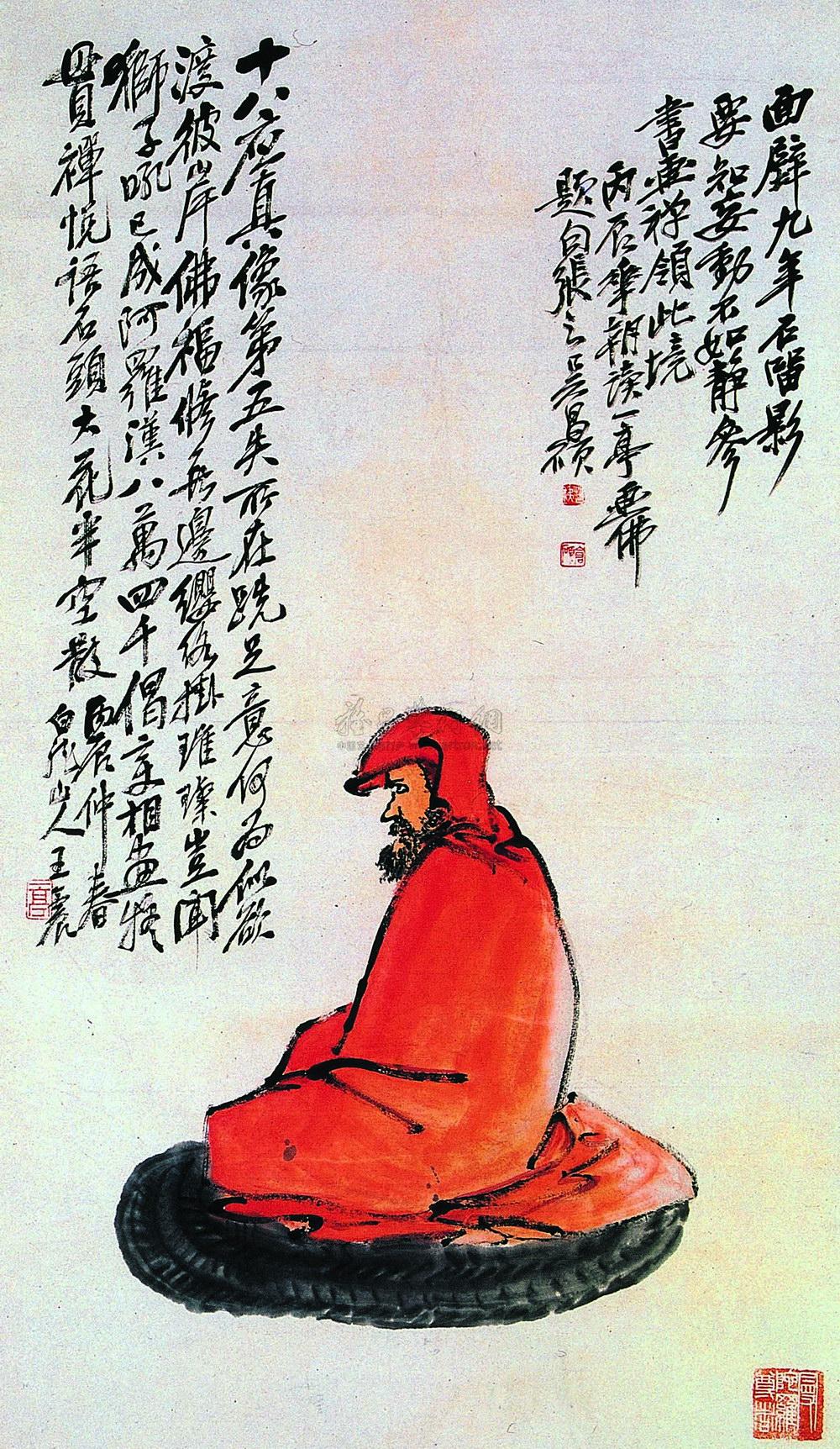 0097 丙辰(1916)年作 红衣罗汉图 立轴 纸本设色