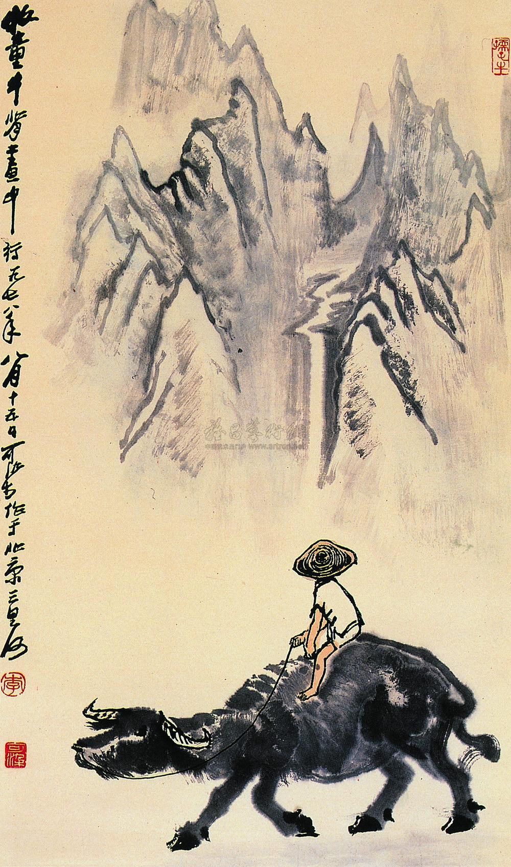 0020 1978年作 牛背牧童图 立轴 纸本设色