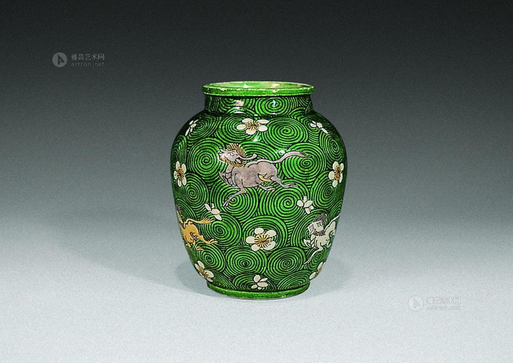【清康熙 素三彩海马梅花罐】拍卖品_图片_价格_鉴赏