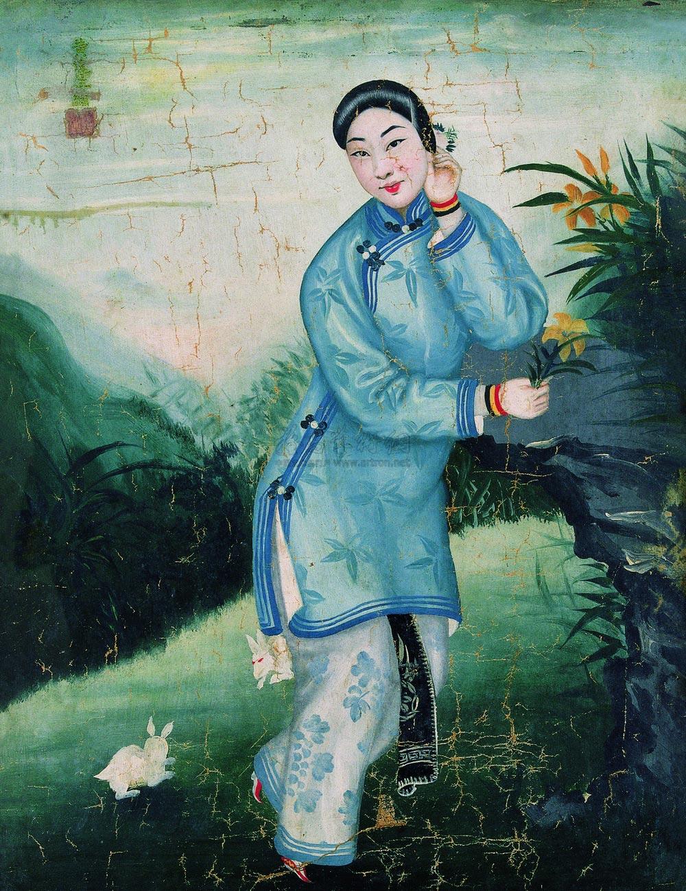 0018 清末仕女 油画