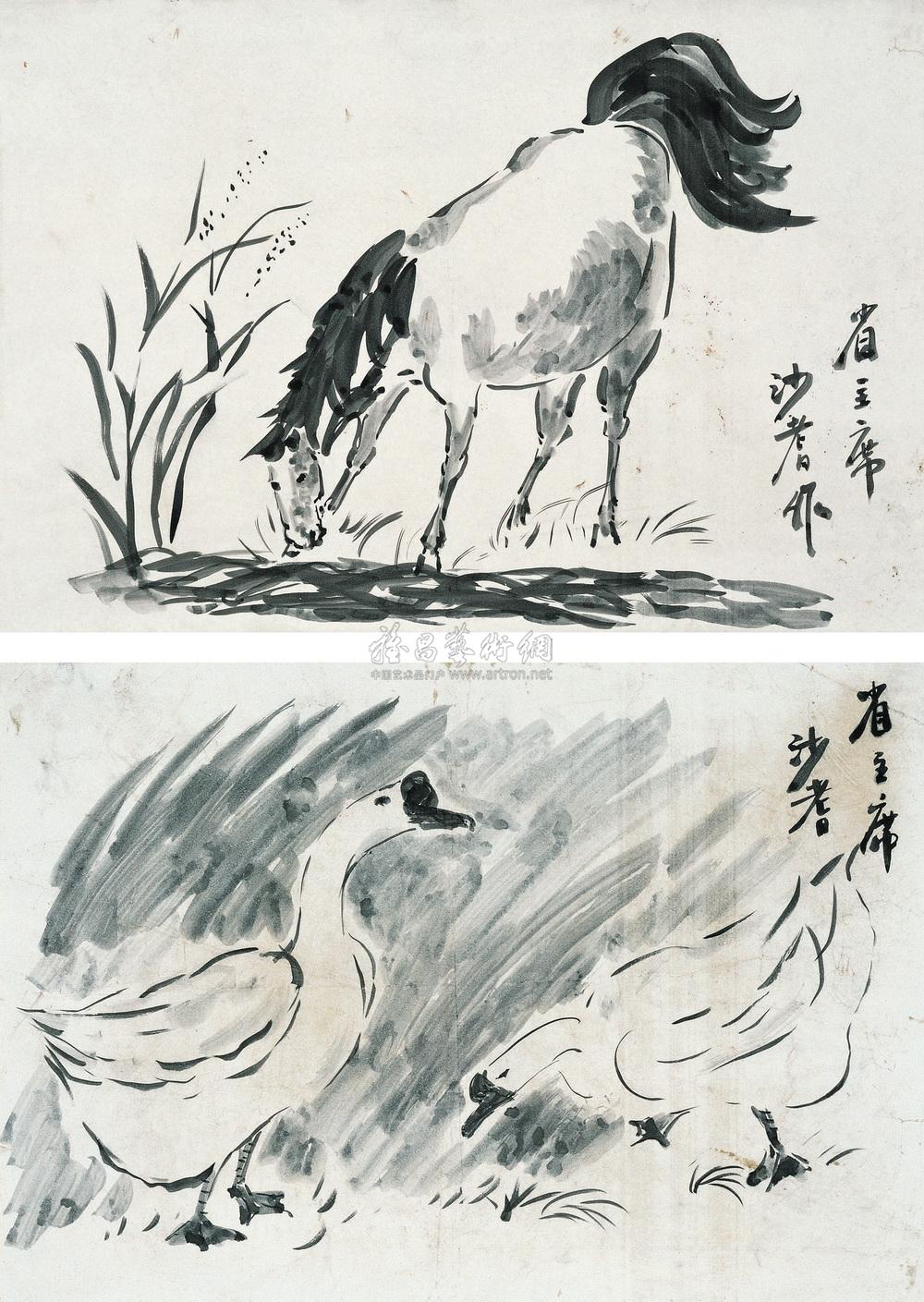 0030 马 鹅 (二幅) 立轴 水墨纸本