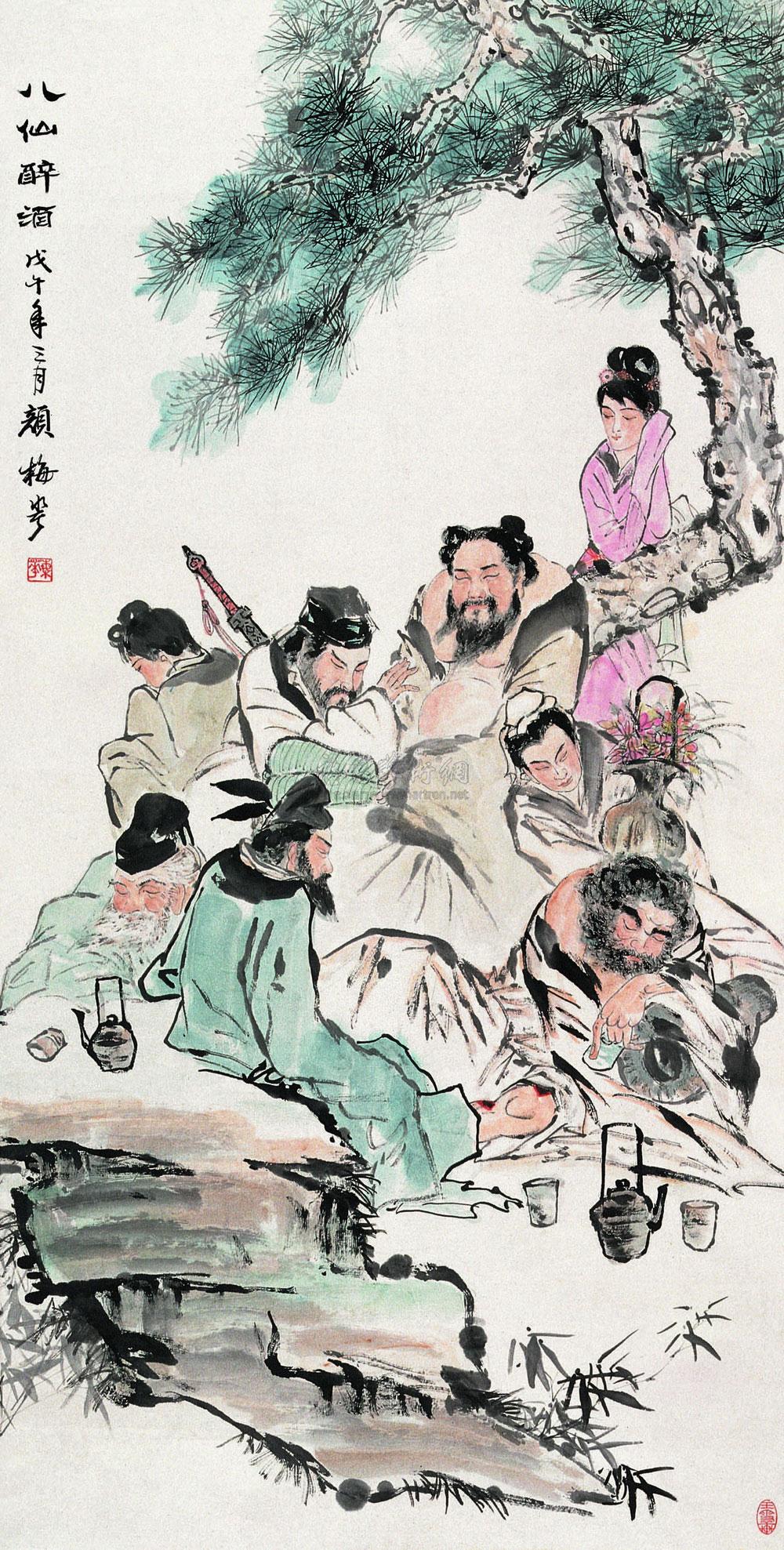 0509 1978年作 八仙醉酒 立轴 设色纸本