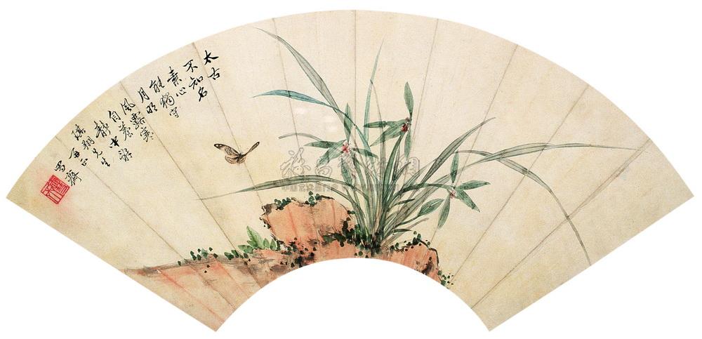 0574 兰花 扇面 设色纸本