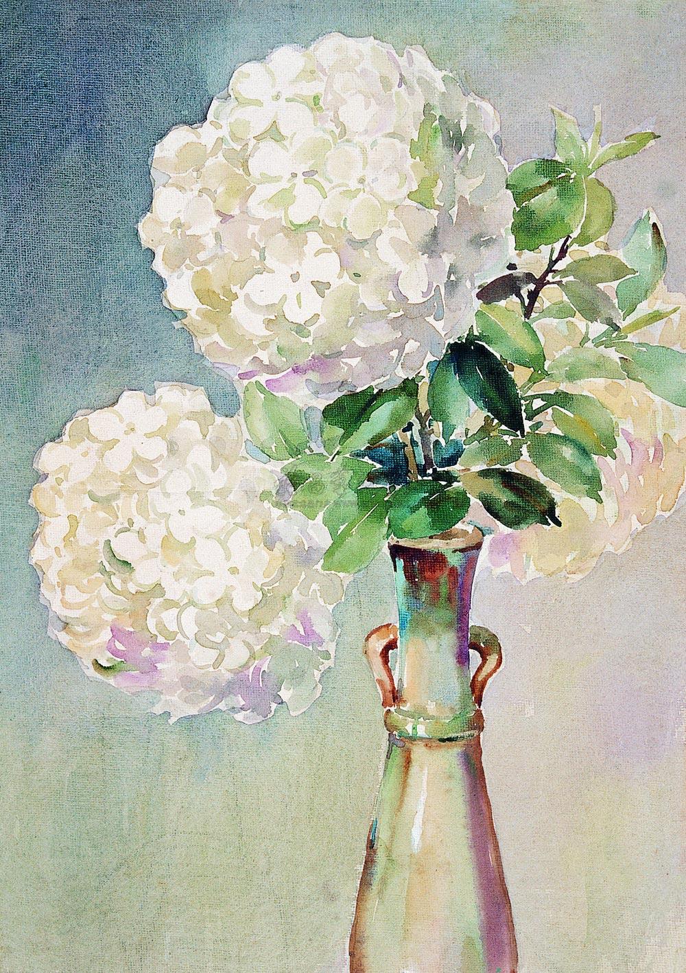 0003 静物 花卉 (五件) 水彩画