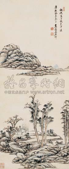 【1703年作 仿倪瓒山水 立轴 设色纸本】拍卖品_图片