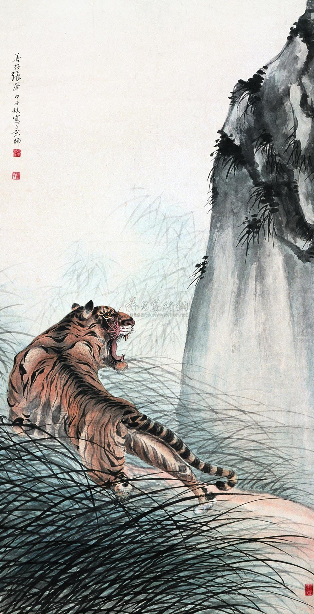 0820甲子1924年作空山虎啸镜心设色纸本