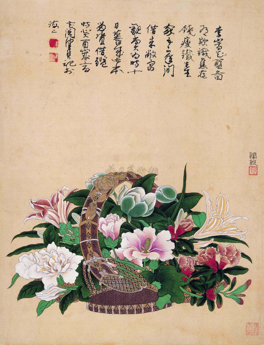 1548 摹李嵩花篮图 镜心 设色绢本
