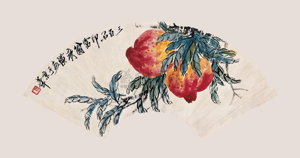 0228 寿桃扇面 镜心
