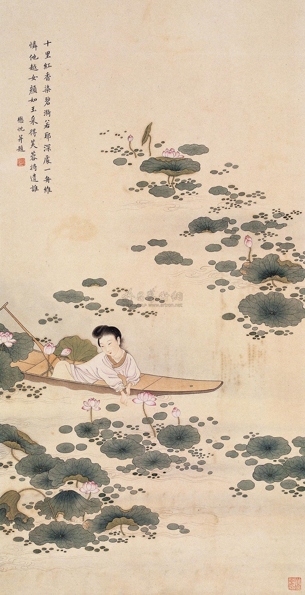 0121 采莲图 立轴 设色纸本