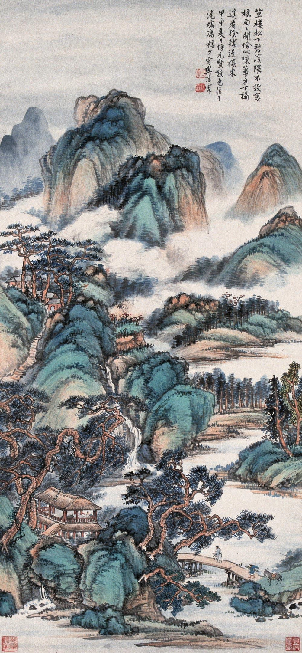 【甲申(1944年)作 溪山访友 镜心 设色纸本】拍卖品_图片_价格_鉴赏