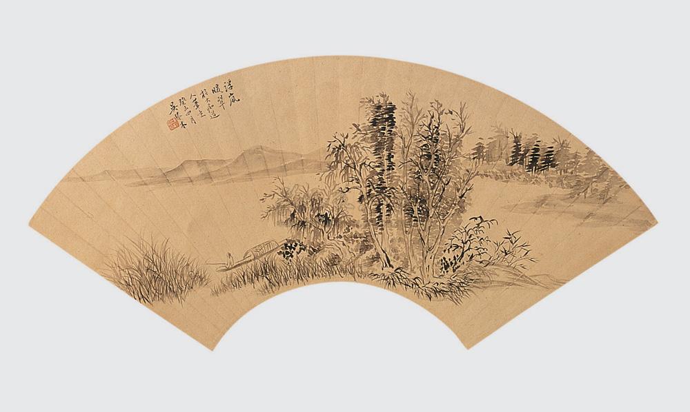 0604山水扇面镜心水墨纸本