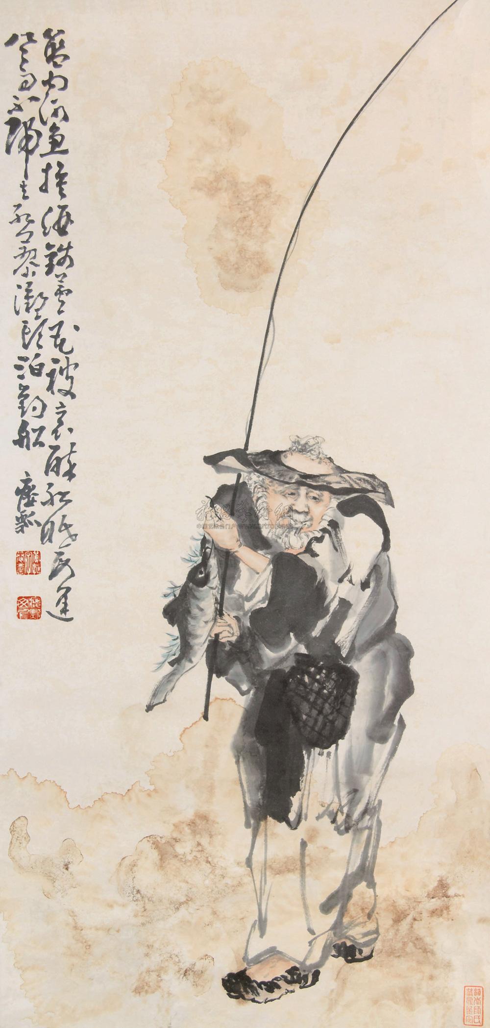 0326 钓鱼翁 镜心 设色纸本