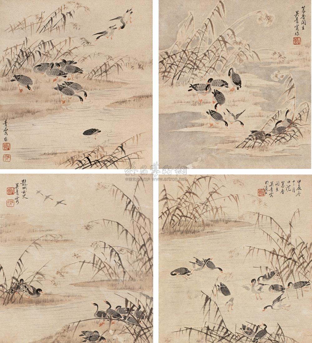 0093 芦雁图 长卷 设色纸本