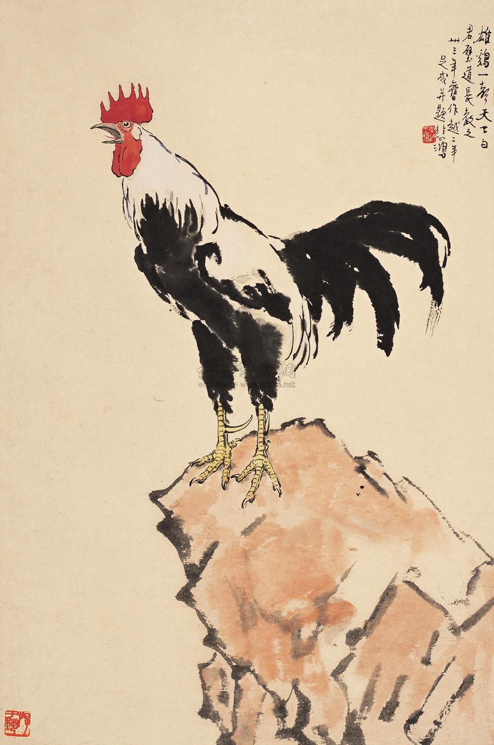 06131944年作雄鸡一声天下白立轴设色纸本